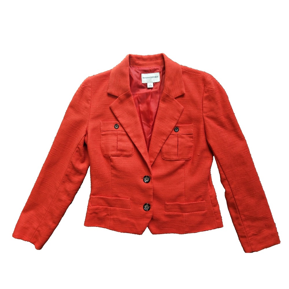 Banana Republic Blazer Women's 8 Orange Linen Blend Jacket Career Retro 90s